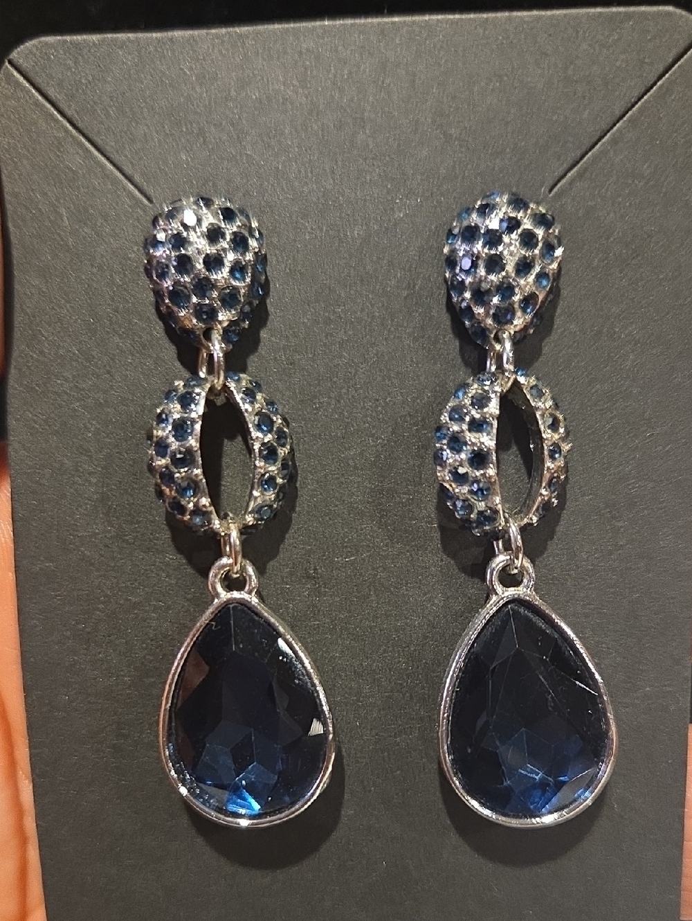 Elegant Blue Teardrop Dangle Earrings - Sparkling Blue Crystal